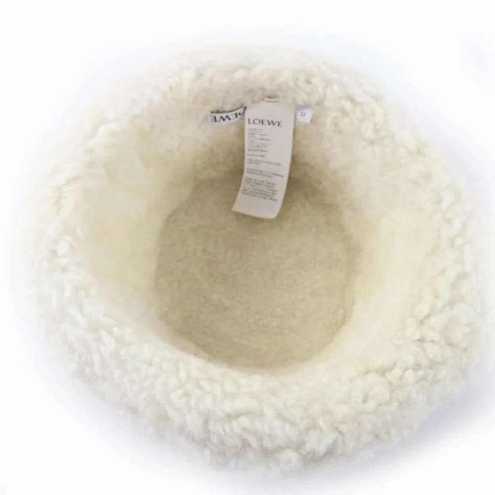 Loewe Logo Leather Shearling Bucket Hat Brown 57 - Picture 6 of 10